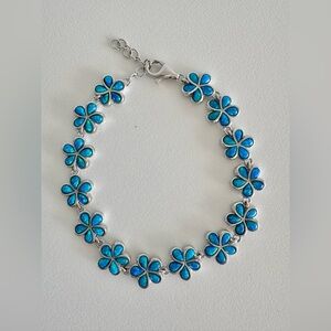 Hawaiian Blue Opal Sterling Silver Plumeria Bracelet